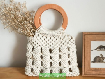 macrame bag tutorial with round wooden handles